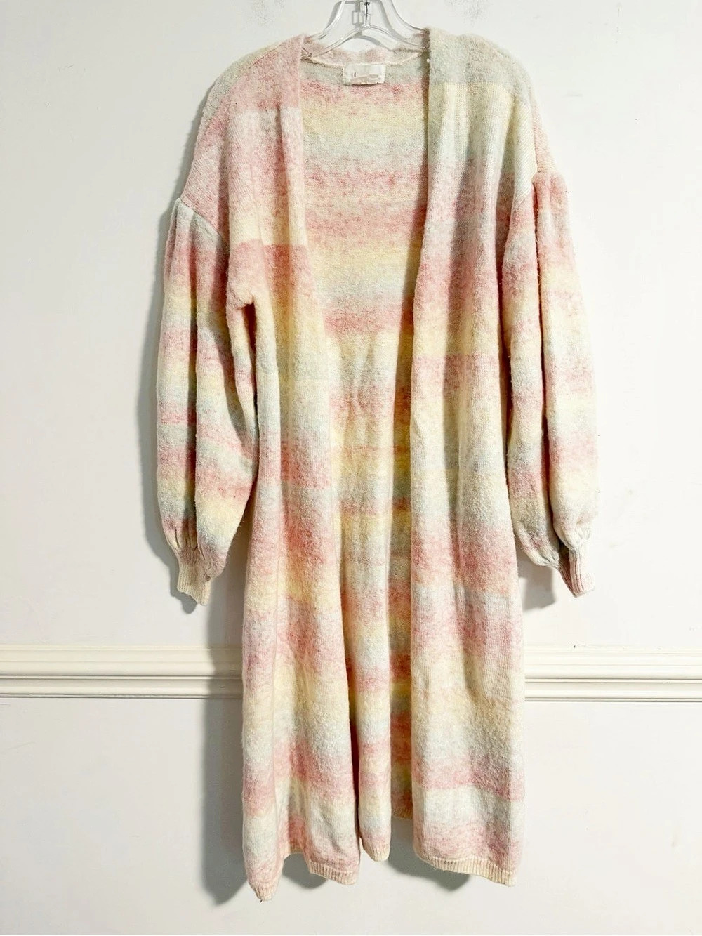 By Anthropologie Pastel Space Dye Duster Cardigan Sweater One Size Balloon Sleev